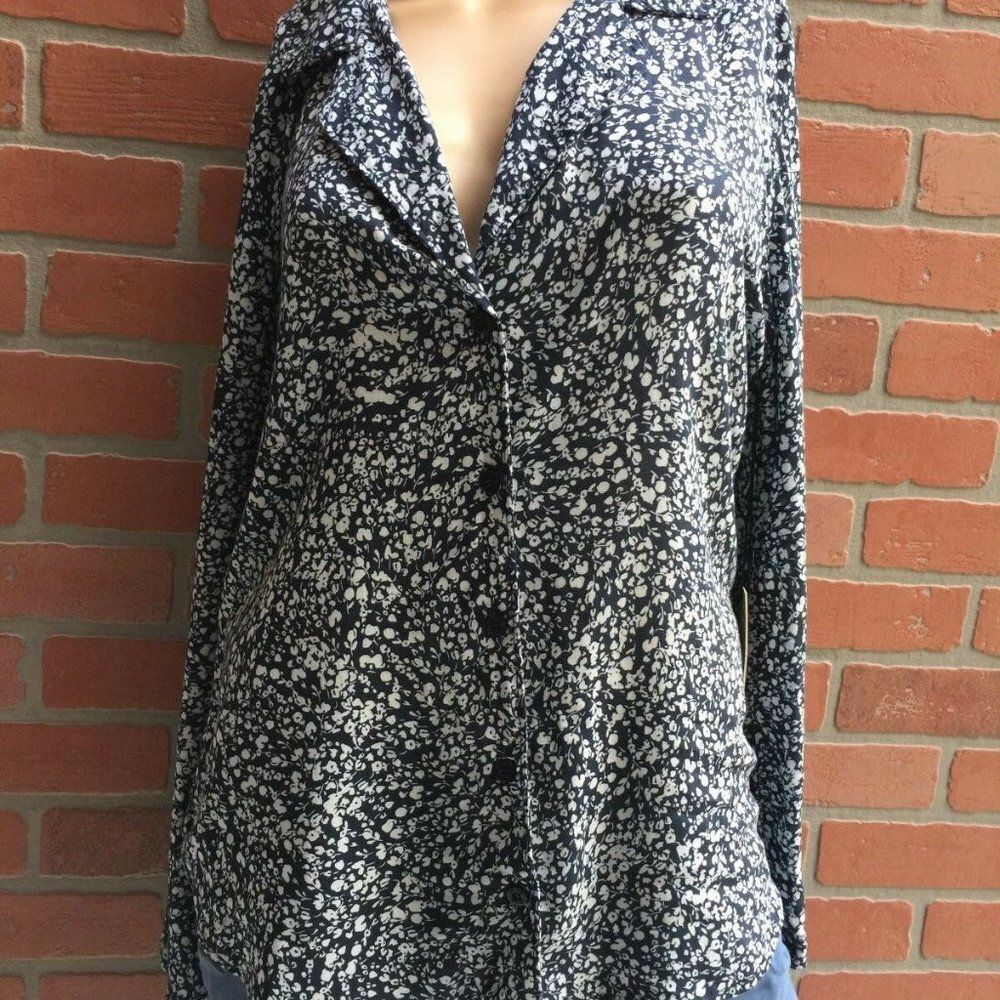 Anthro Bella Dahl Womens Navy Long Sleeve Button-D